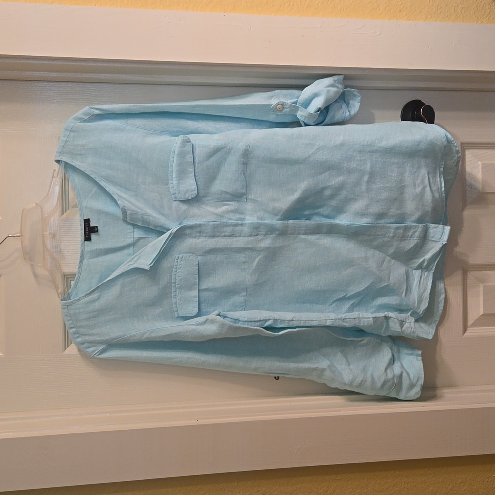 Talbots, Aqua, Linen Blouse